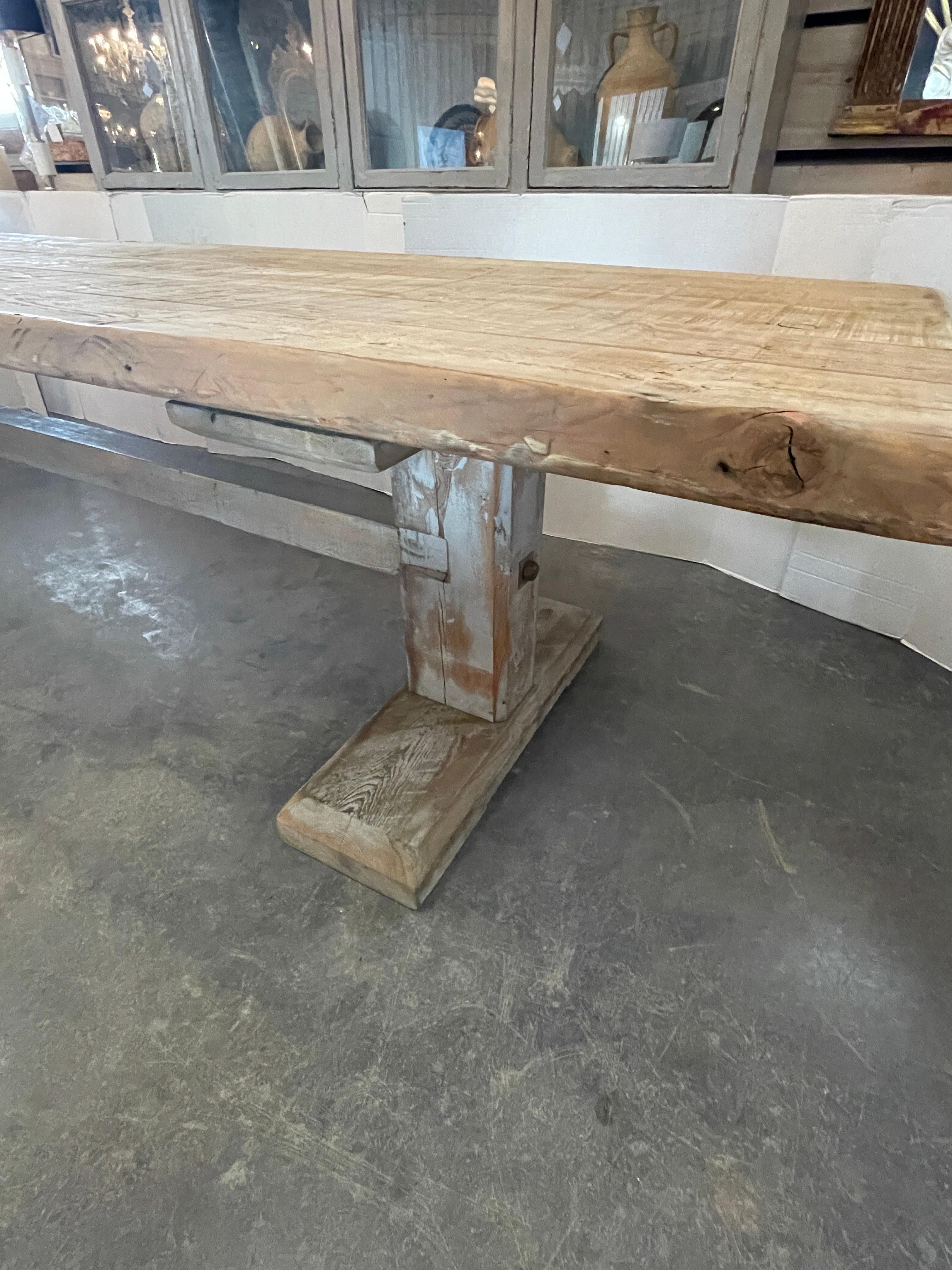 Hand-Crafted English 300 Year Old Pine Newly Repurposed 13 Foot Trestle Style Dining Table
