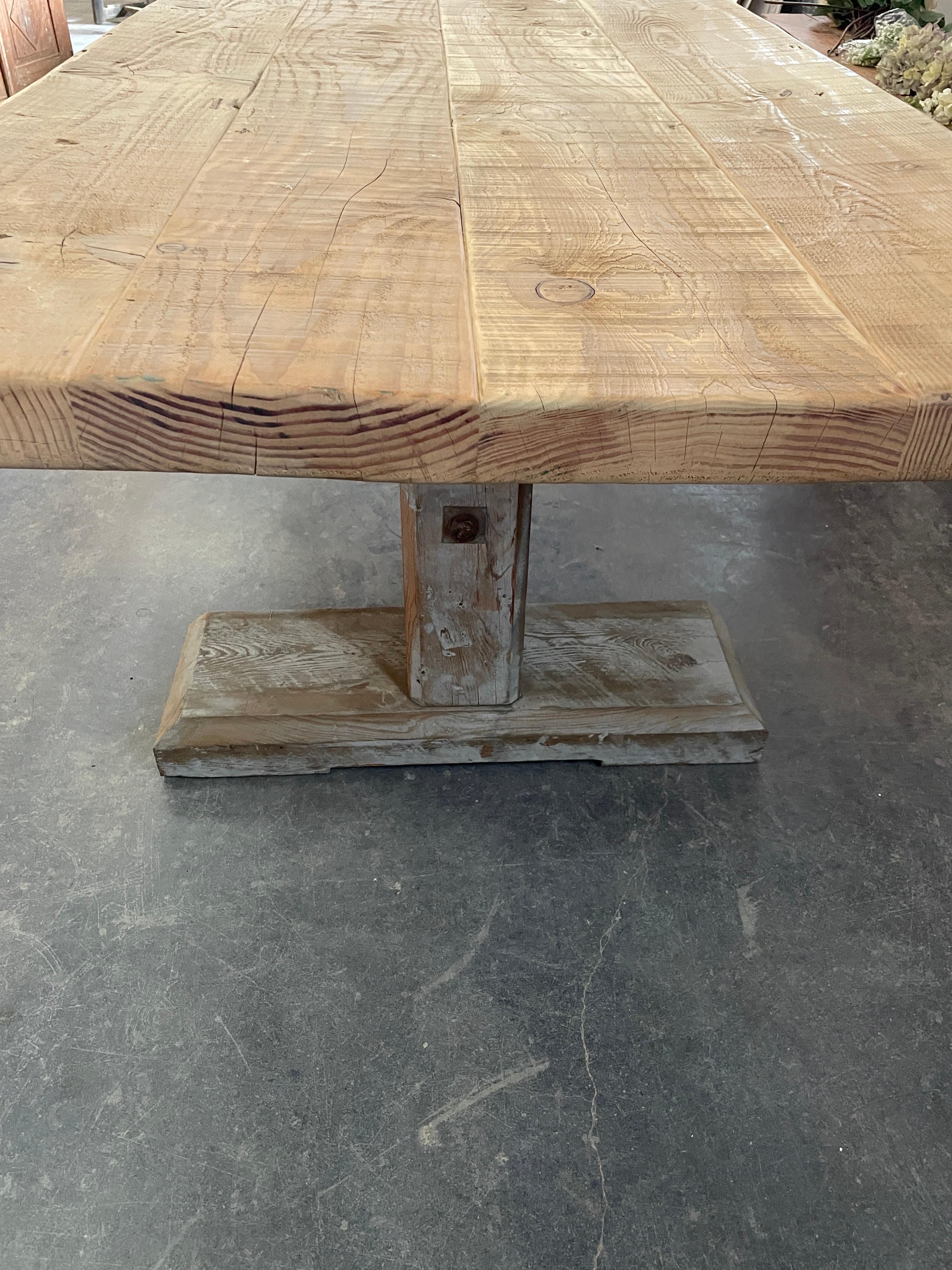 English 300 Year Old Pine Newly Repurposed 13 Foot Trestle Style Dining Table 1