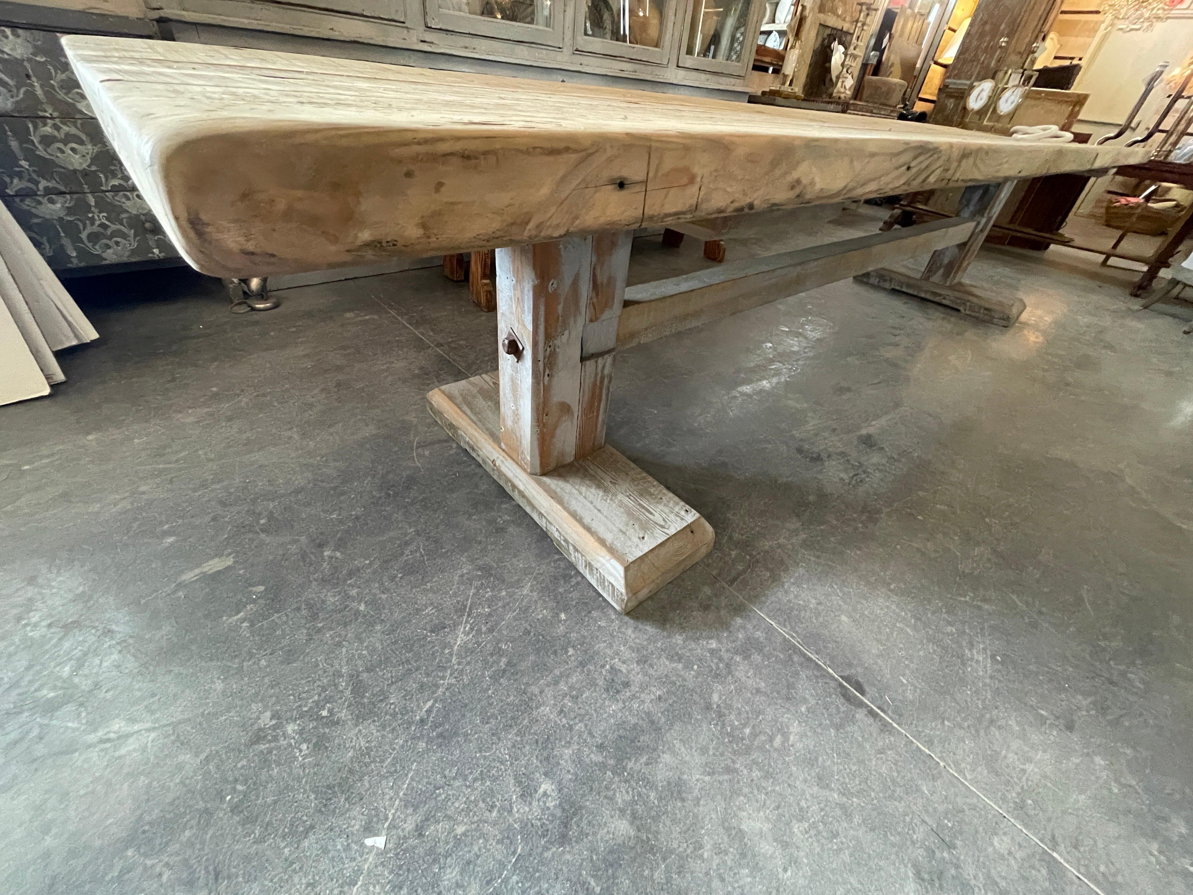 English 300 Year Old Pine Newly Repurposed 13 Foot Trestle Style Dining Table 2