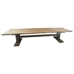 English 300 Year Old Pine Newly Repurposed 13 Foot Trestle Style Dining Table