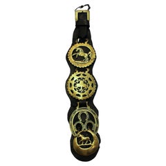 Retro English 4-Brass Leather Horse Strap, Early-Mid 20th Century