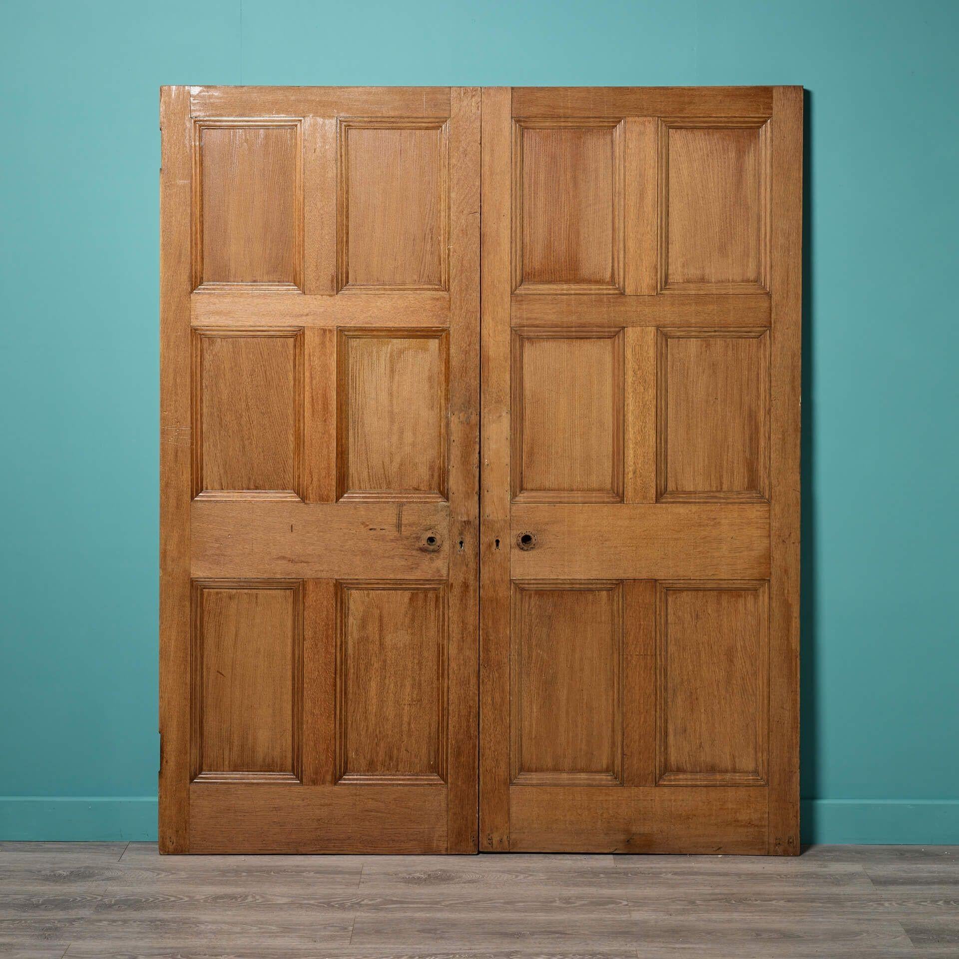 Georgian English 6 Panel Reclaimed Oak Double Doors For Sale