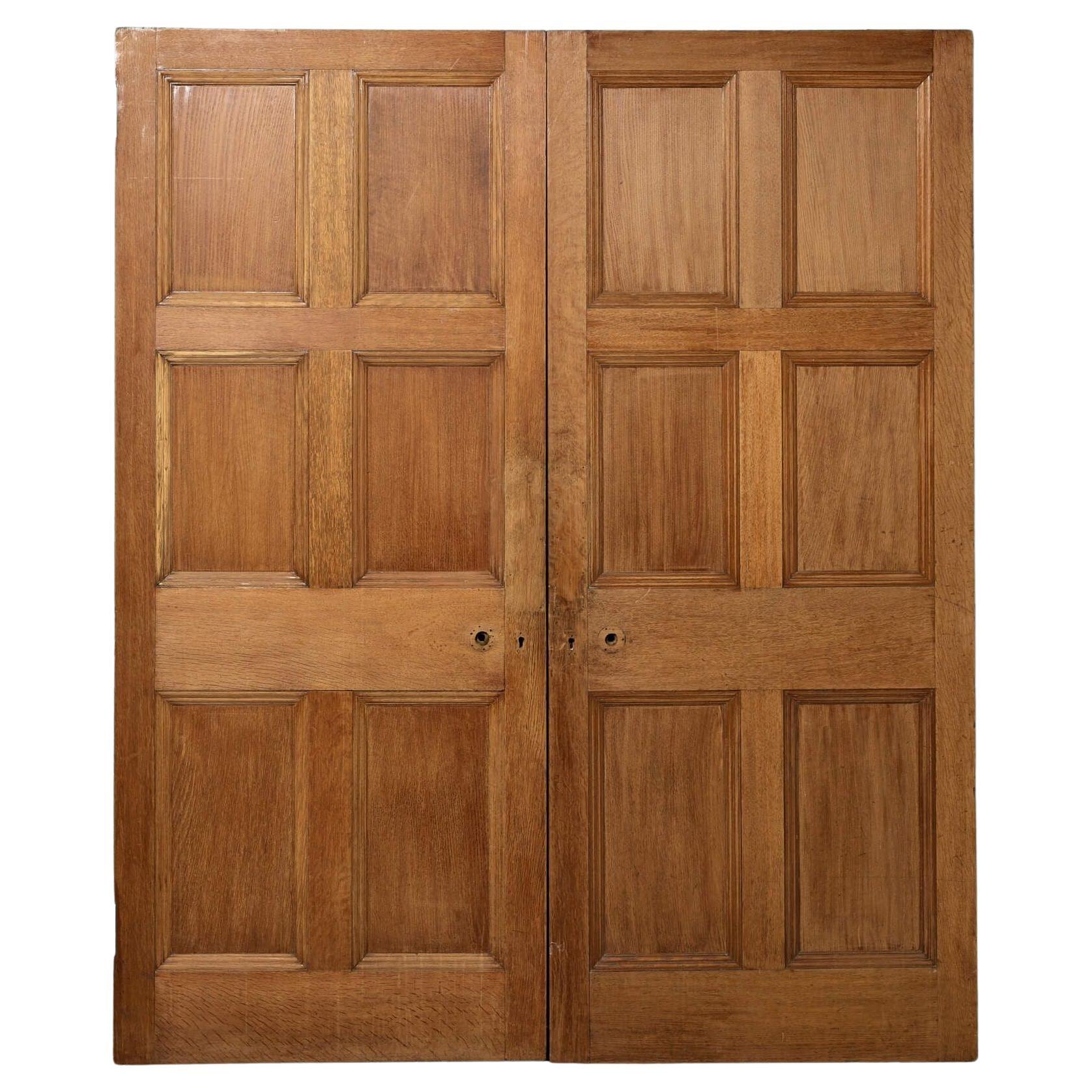 English 6 Panel Reclaimed Oak Double Doors For Sale