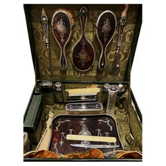 English 925 Silver Travelling Dressing Table Set + G & J W. Hawksley Hip Flask