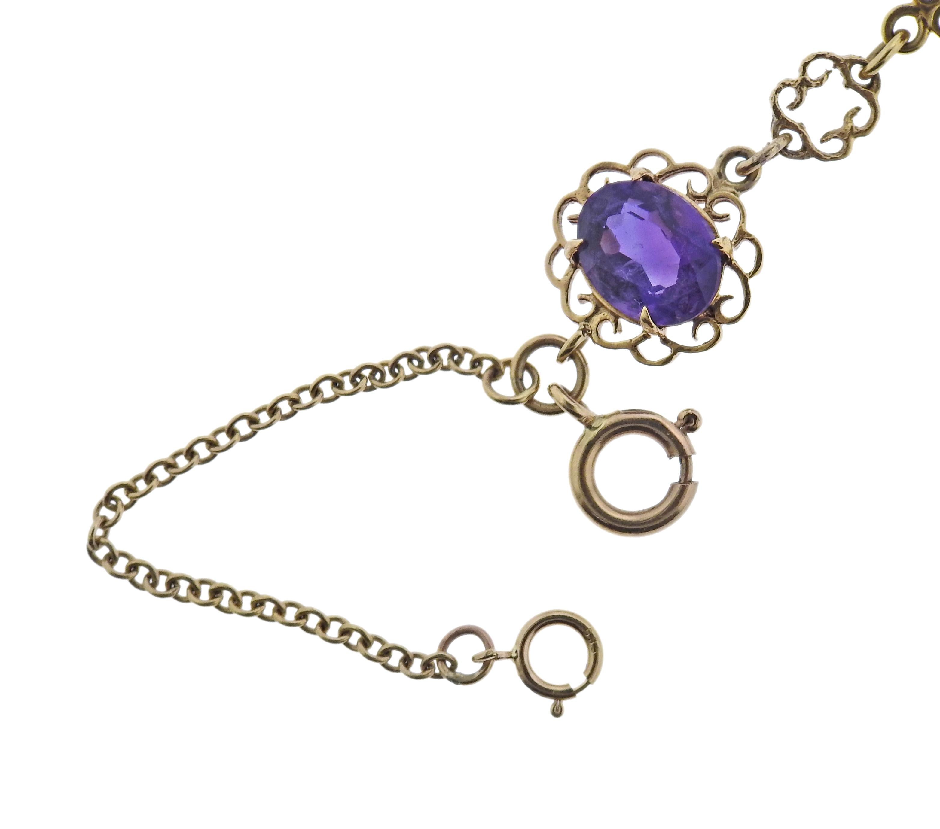 English 9k Gold Amethyst Bracelet In Excellent Condition For Sale In New York, NY