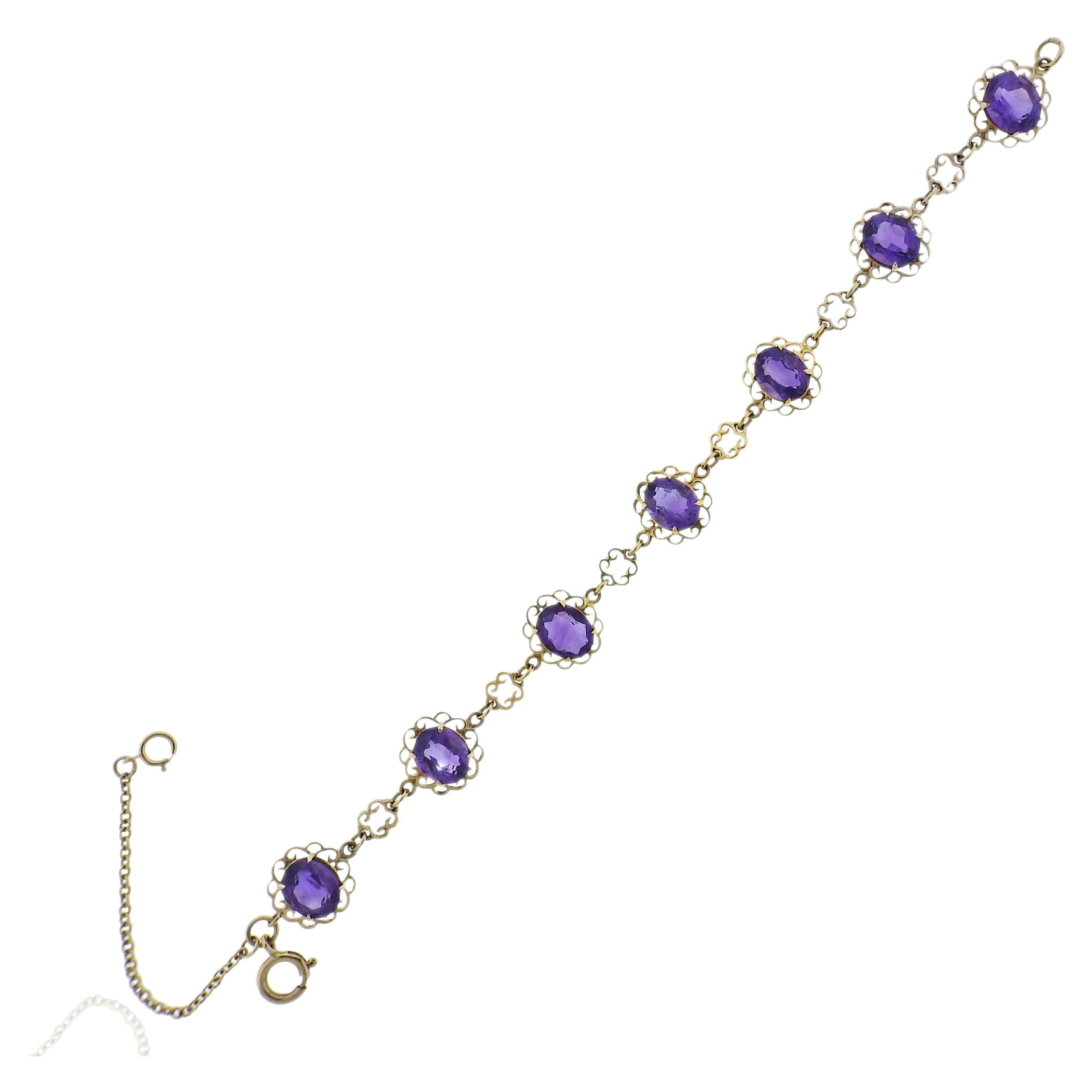 English 9k Gold Amethyst Bracelet For Sale