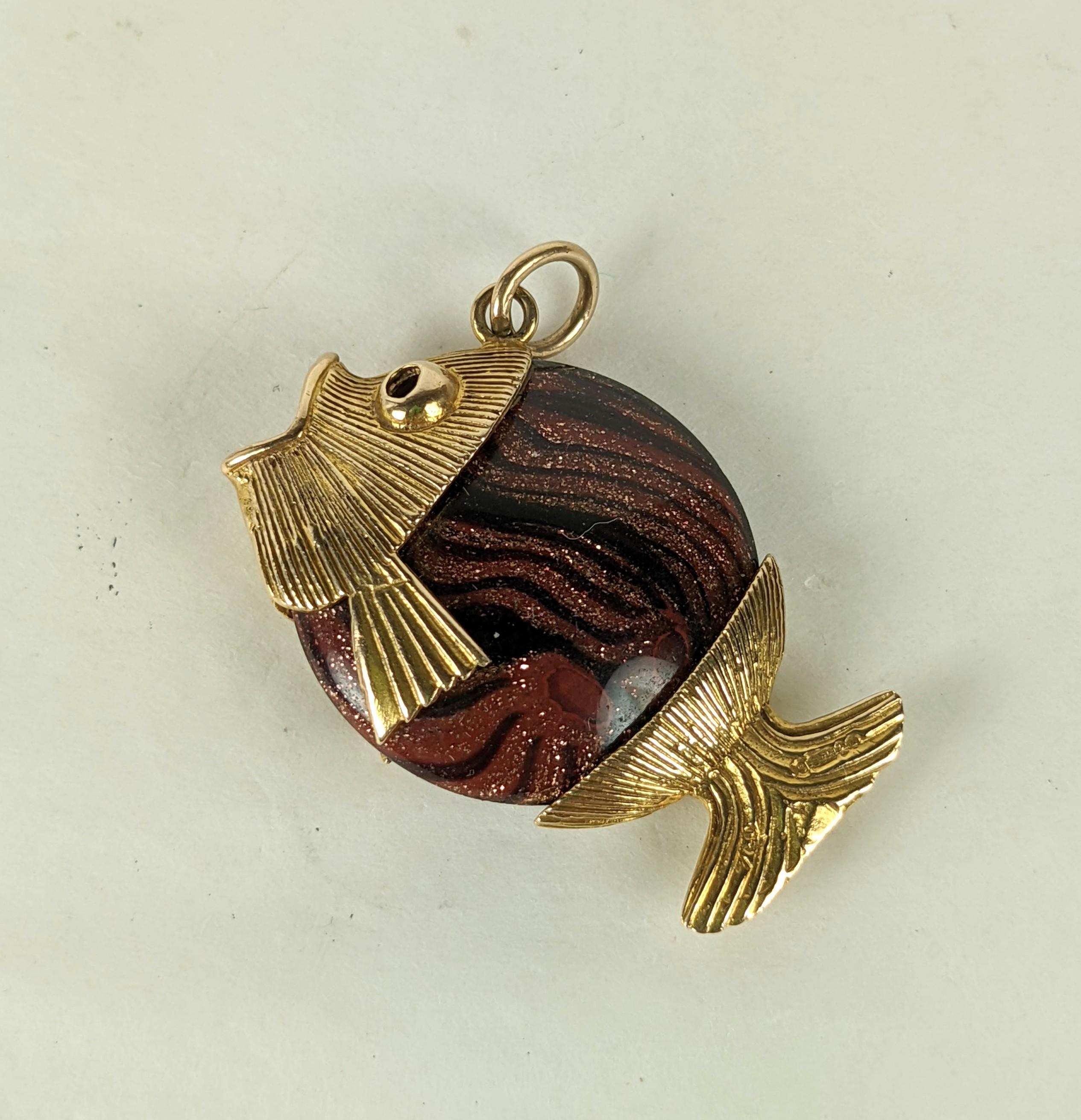 English 9K Murano Glass Fish Charm For Sale 1