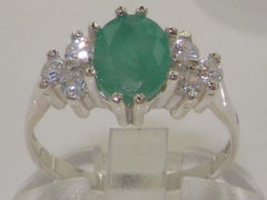 English 9K White Gold Natural 1.3ct Emerald & 0.36ct 1/3ct Diamond Accent Engage