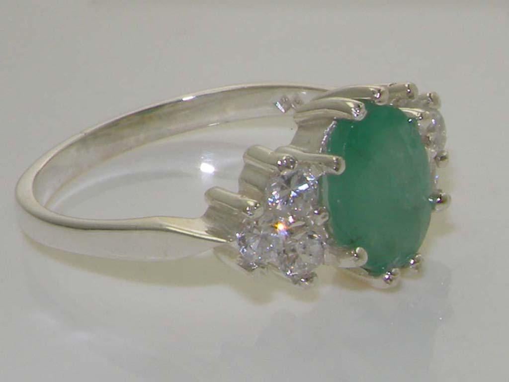 For Sale:  English 9K White Gold Natural 1.3ct Emerald & 0.36ct 1/3ct Diamond Accent Engage 4