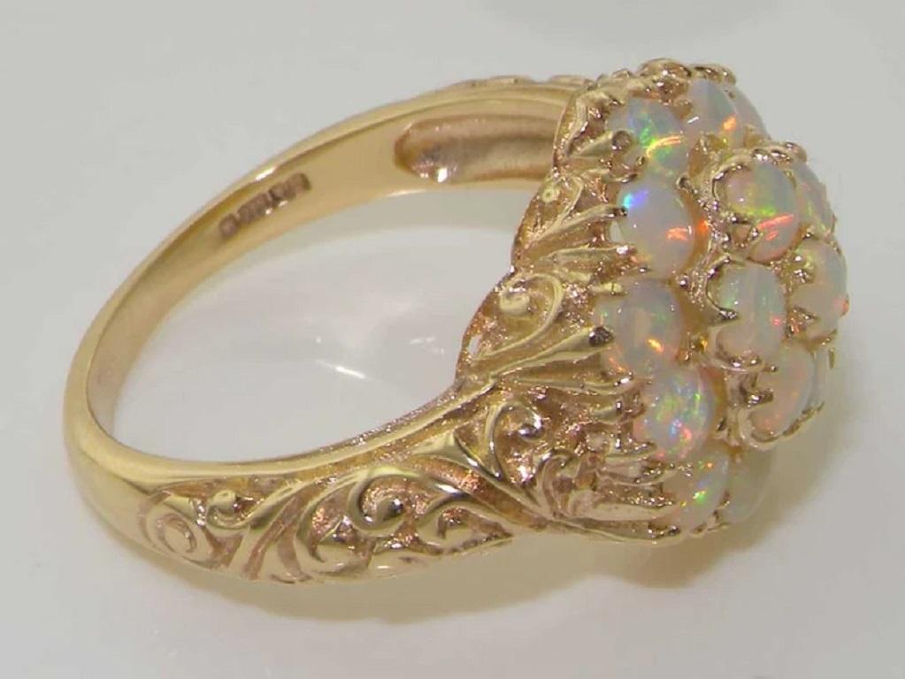 For Sale:  English 9K Yellow Gold Opal Cluster Flower Cocktail Ring, Made in England 3
