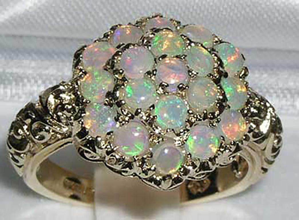 For Sale:  English 9K Yellow Gold Opal Cluster Flower Cocktail Ring, Made in England 5