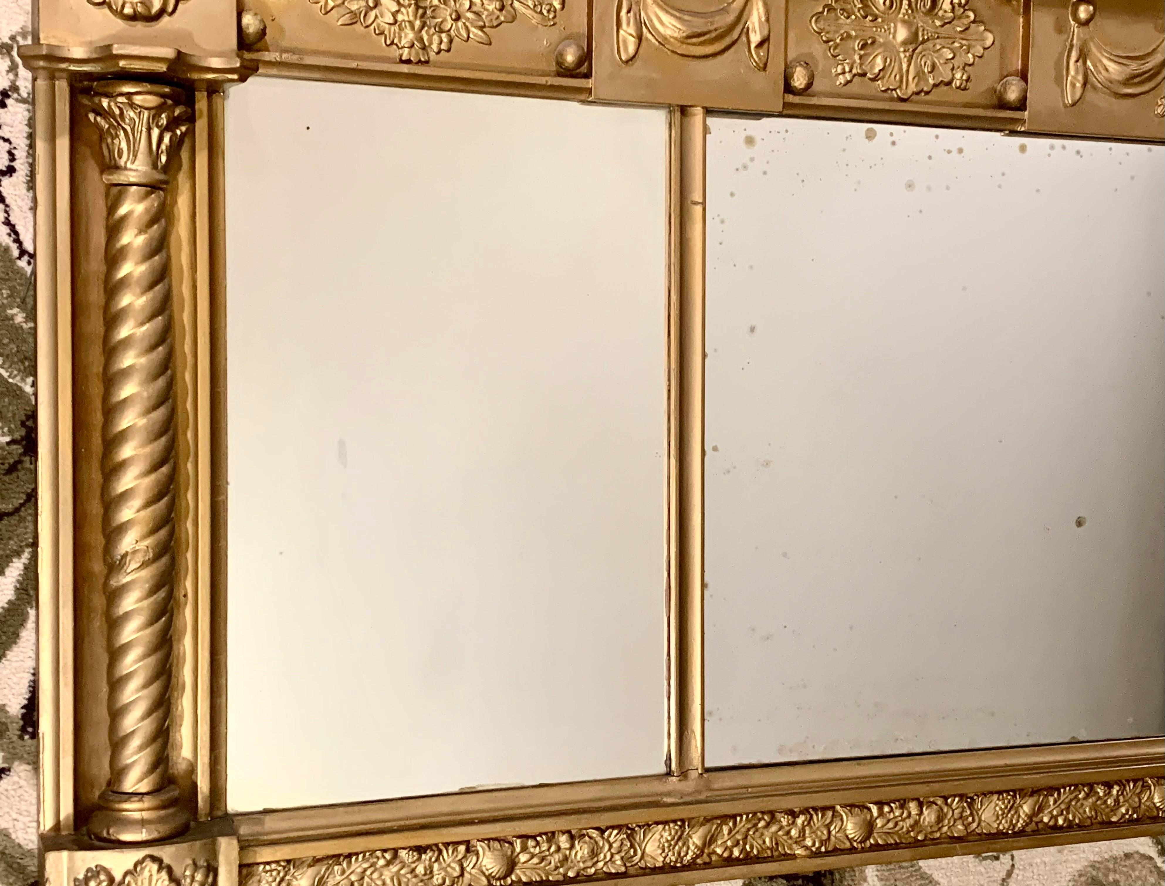 Adam Style English Adam Neoclassical Triple Panel Overmantel Mirror For Sale