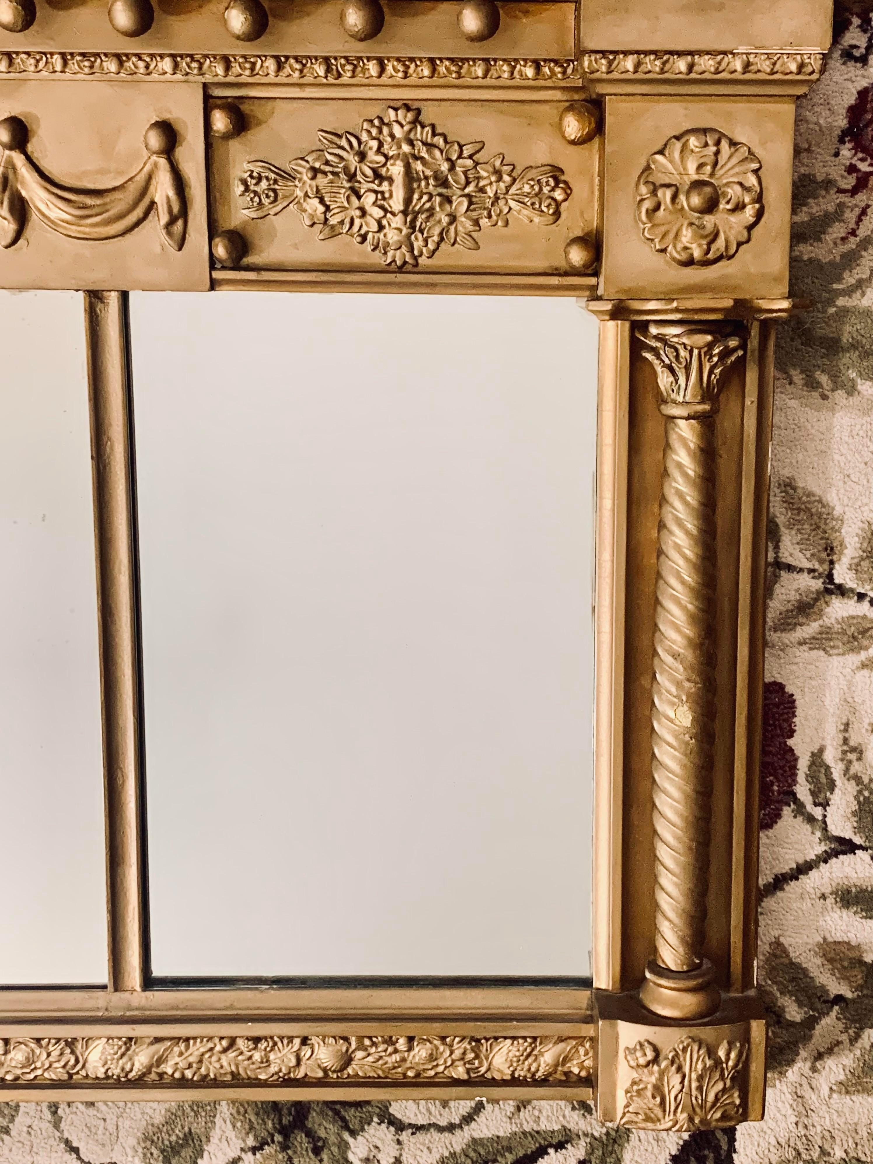 English Adam Neoclassical Triple Panel Overmantel Mirror In Good Condition For Sale In Middletown, MD