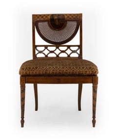 English Adam Style Side Chairs, Satinwood and Cane, Painted Panels, UK