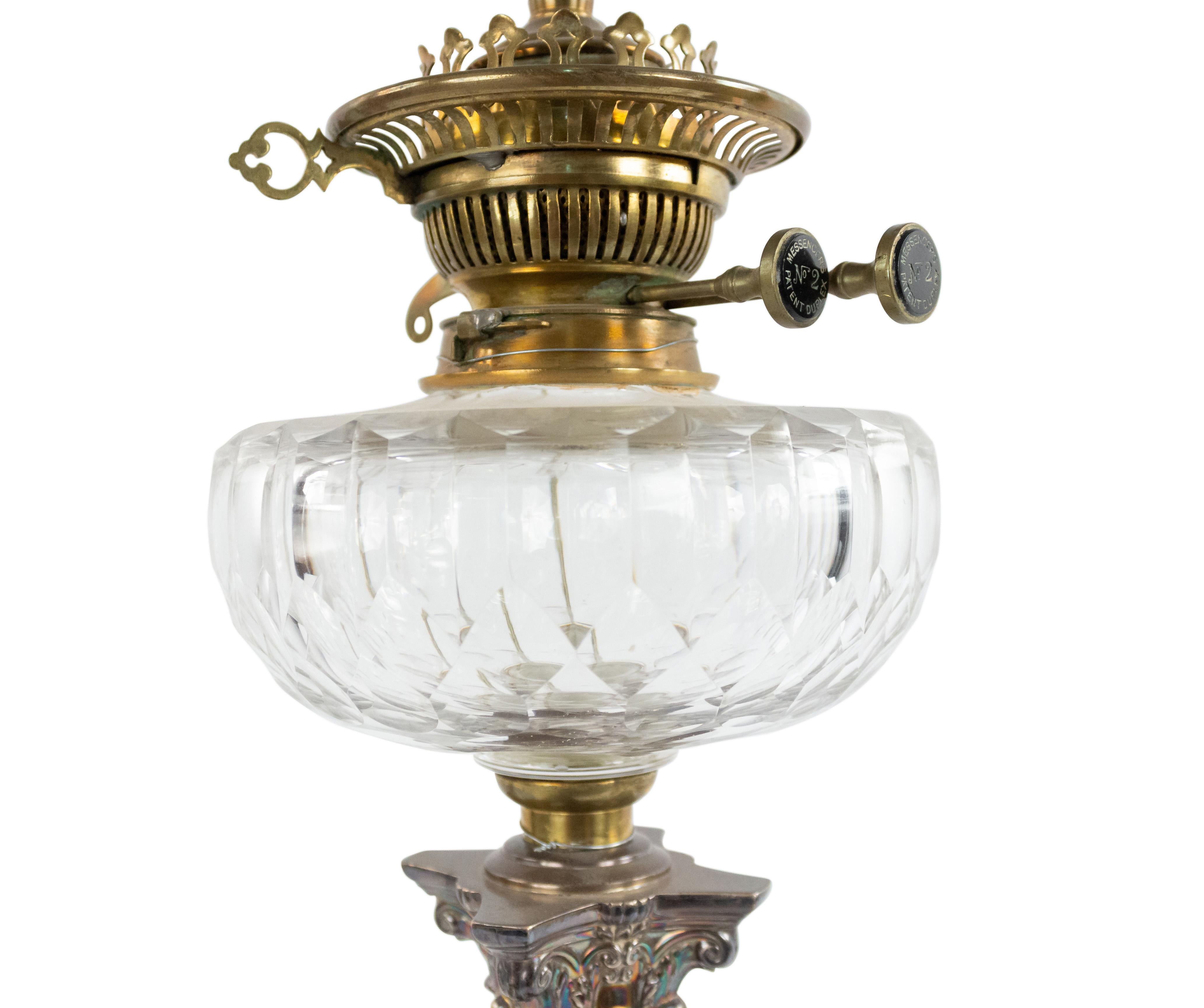 English Adam Silver Plate Corinthian Column Table Lamp In Good Condition For Sale In New York, NY