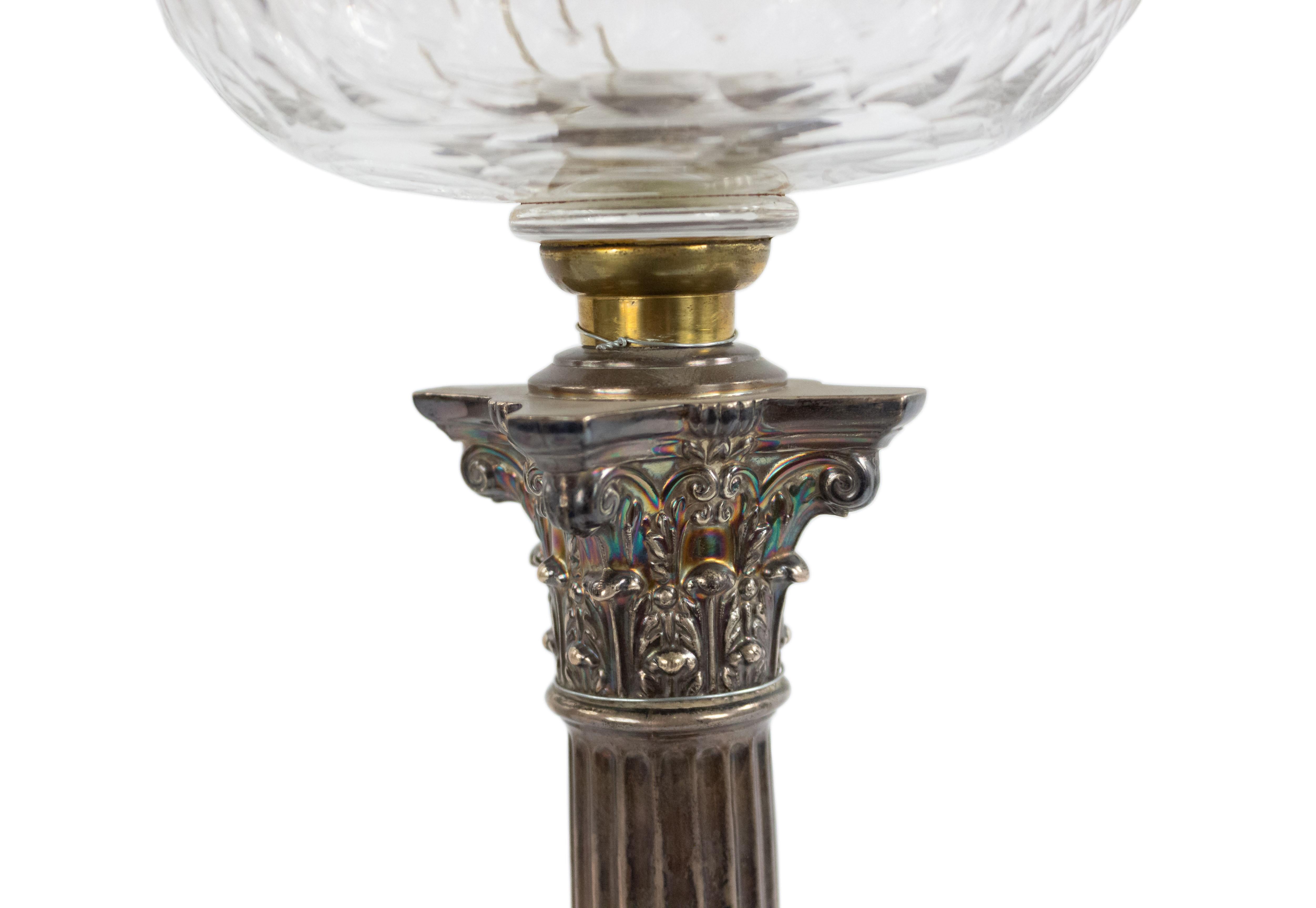 19th Century English Adam Silver Plate Corinthian Column Table Lamp For Sale