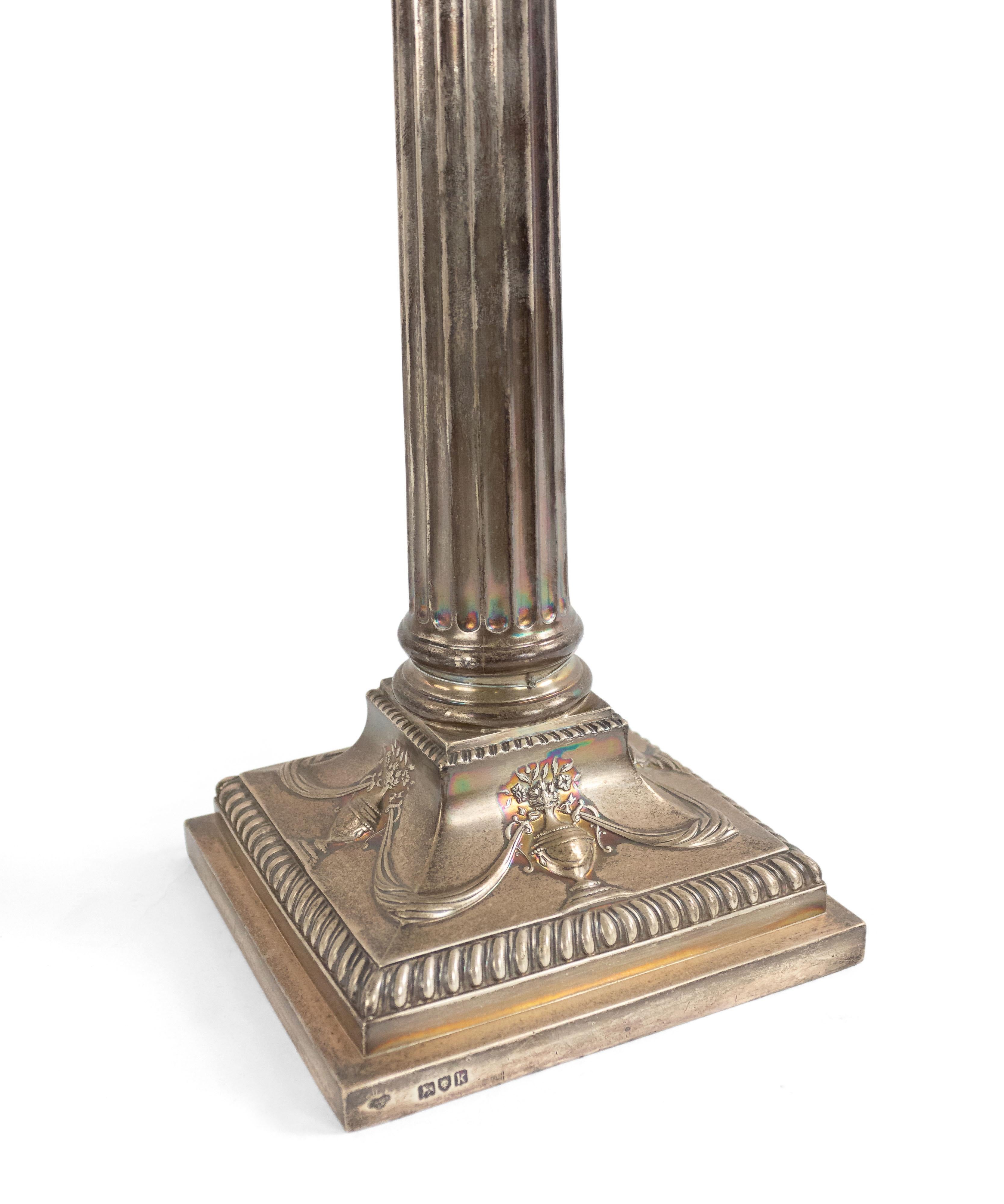 English Adam Silver Plate Corinthian Column Table Lamp For Sale 3