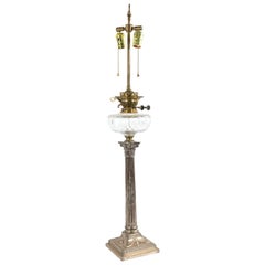 Antique English Adam Silver Plate Corinthian Column Table Lamp