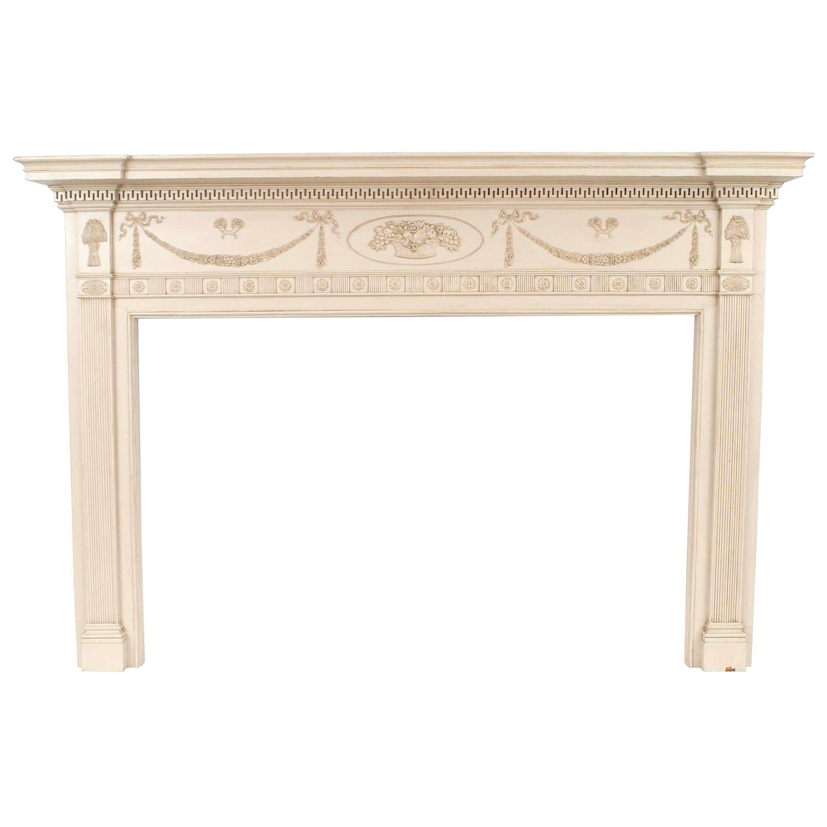 English Adam Painted Wood Mantel For Sale