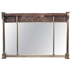 Antique English Adam Style Horizontal Three-Panel Wall Mirror