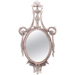 English Adam Style Bleached Wood Wall Mirror