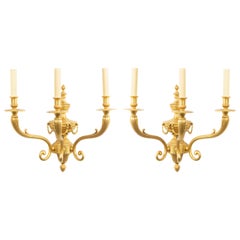English Adam Style Bronze Dore Wall Sconces