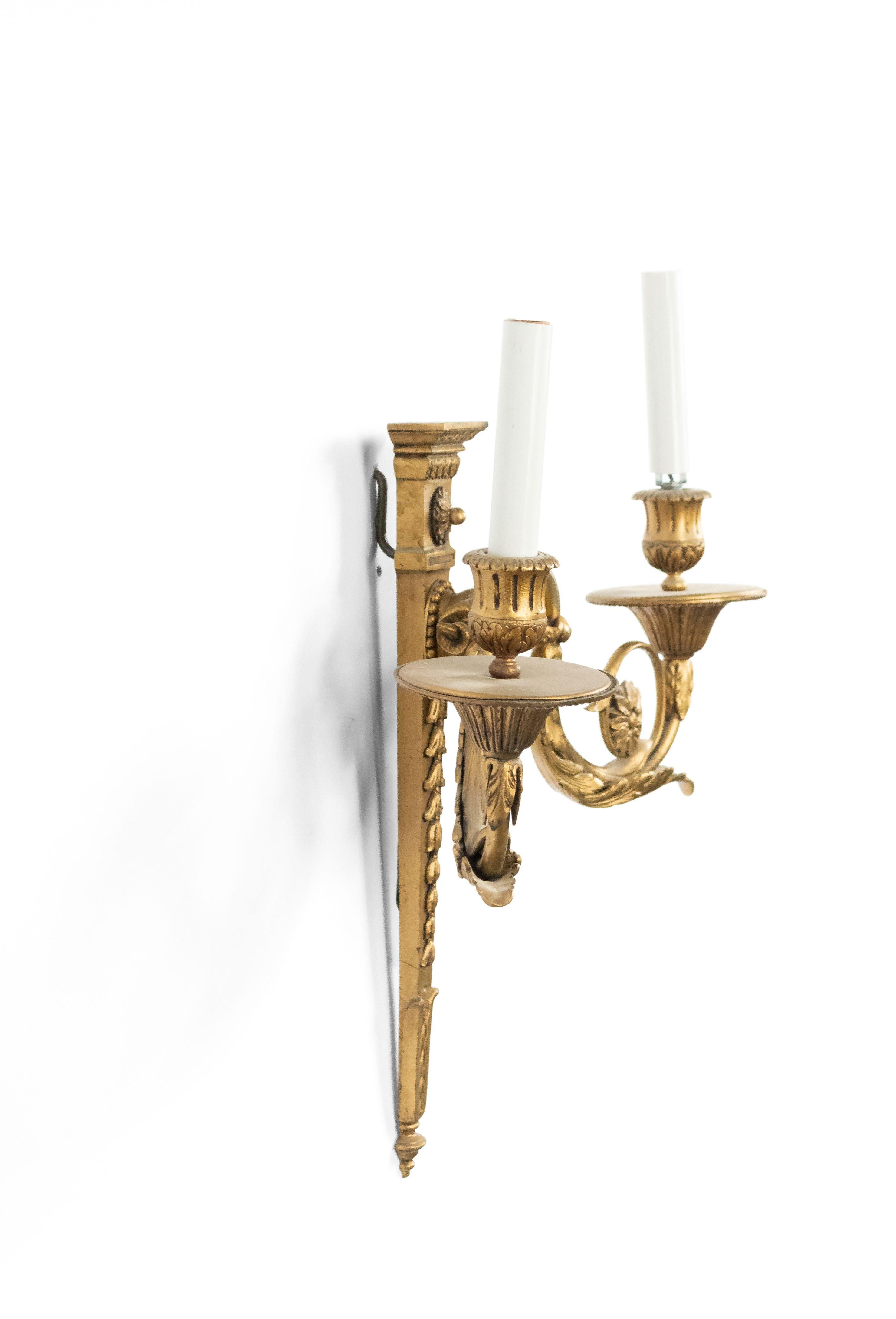 Pair of English Adam Style Bronze Dore Wall Sconces In Good Condition For Sale In New York, NY