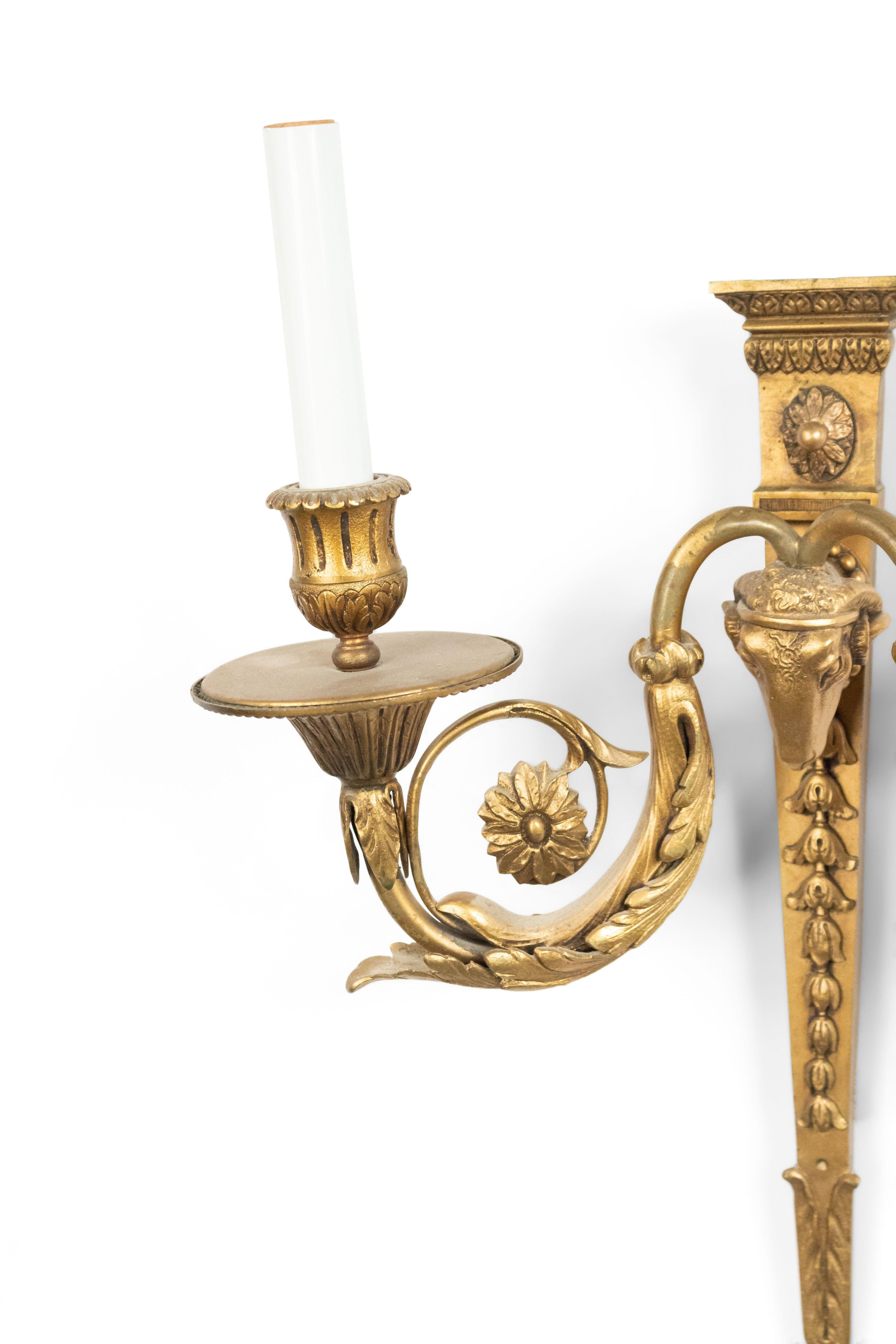 19th Century Pair of English Adam Style Bronze Dore Wall Sconces For Sale
