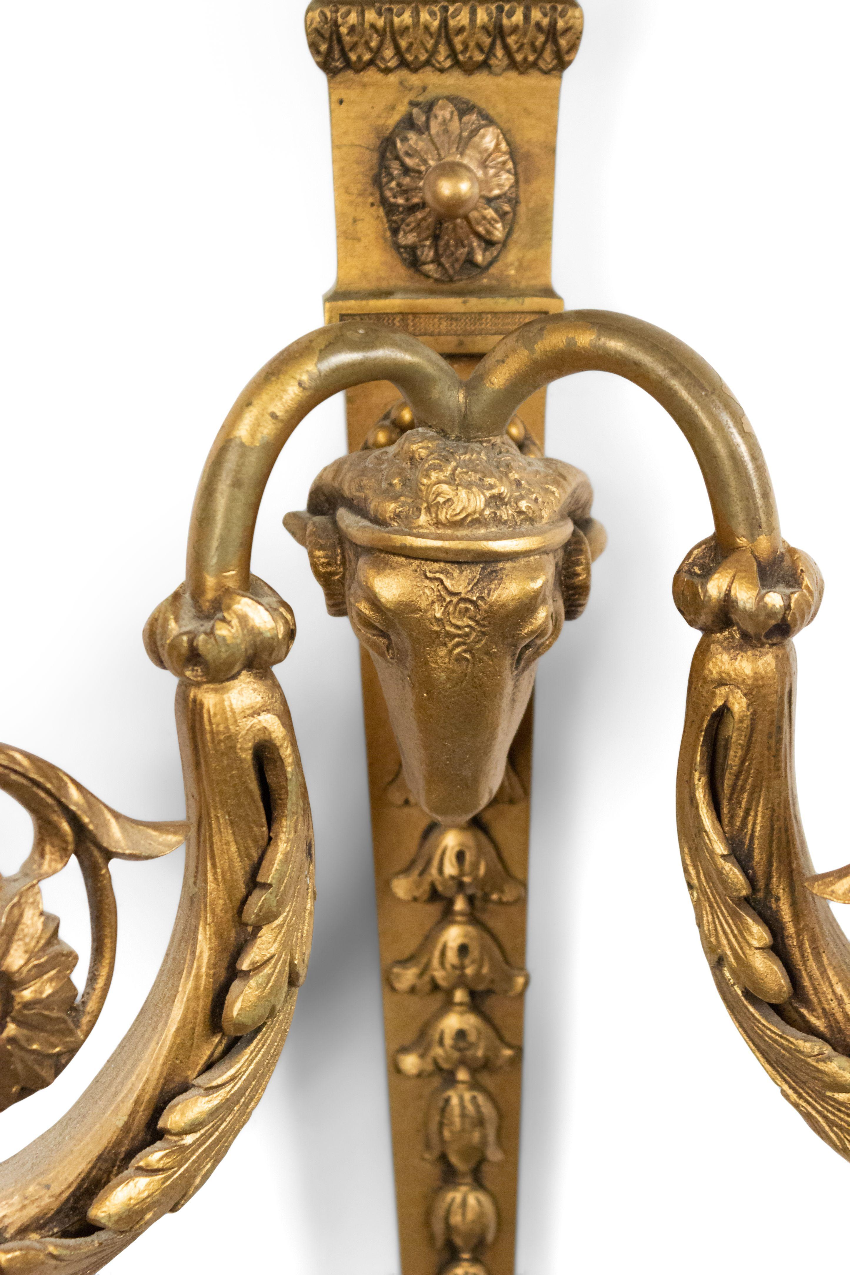 Pair of English Adam Style Bronze Dore Wall Sconces For Sale 1
