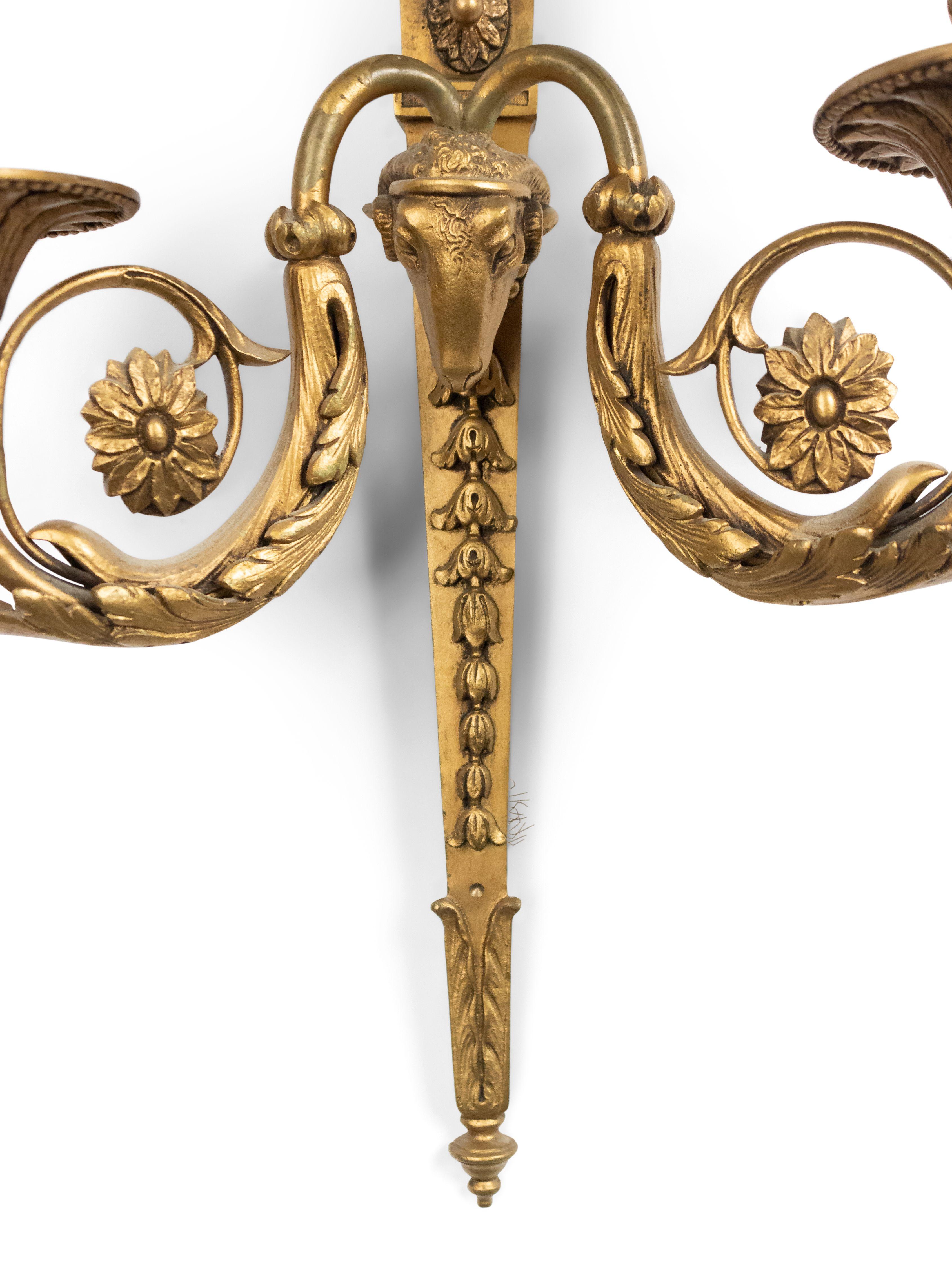 Pair of English Adam Style Bronze Dore Wall Sconces For Sale 4
