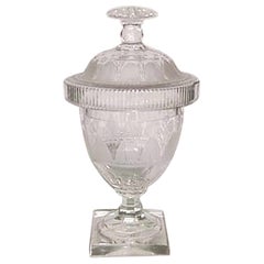 English Adam Style Etched Crystal Urns