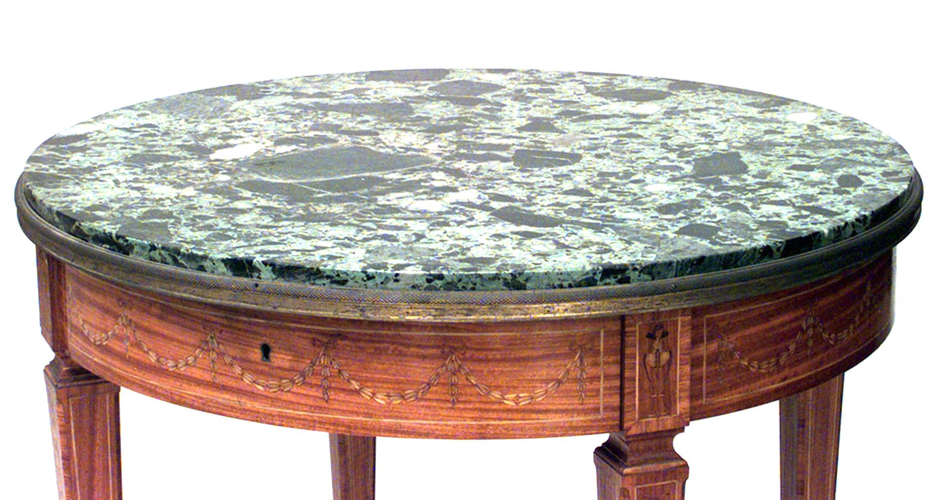 Adam Style English Adam Satinwood Green Marble End Table For Sale