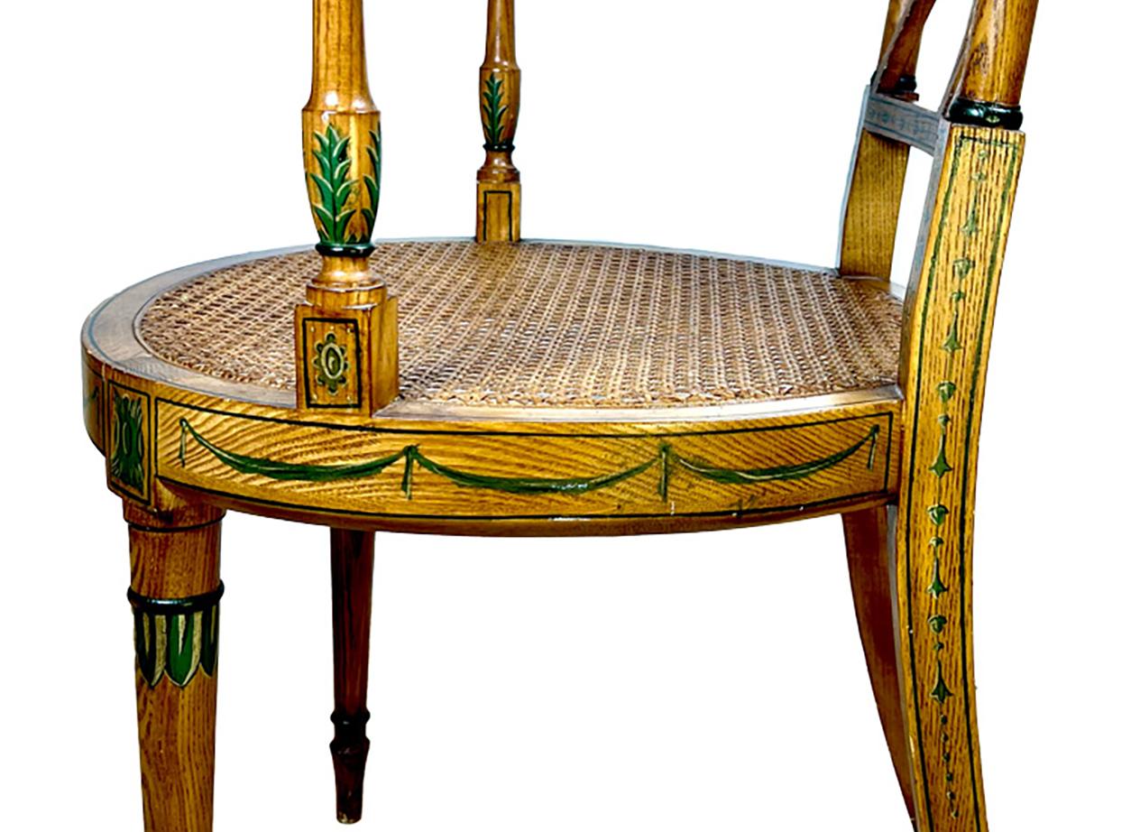 Sillón Inglés Estilo Adam Pintado a Mano y Decorado con Asiento de Caña en Bueno estado para la venta en Miami, FL