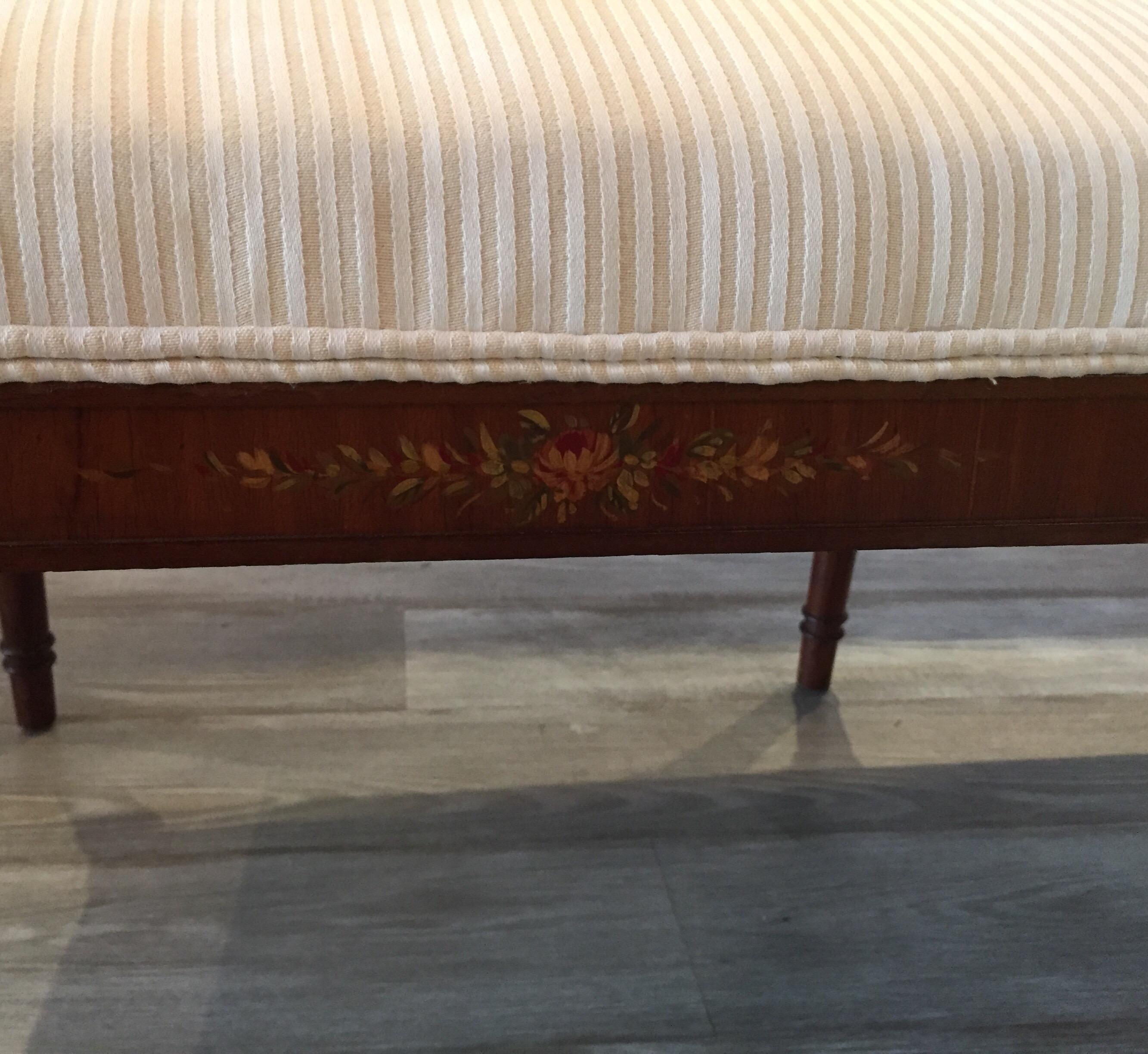 Early 20th Century English Adam Style Hand Painted Satinwood and Mahogany Settee