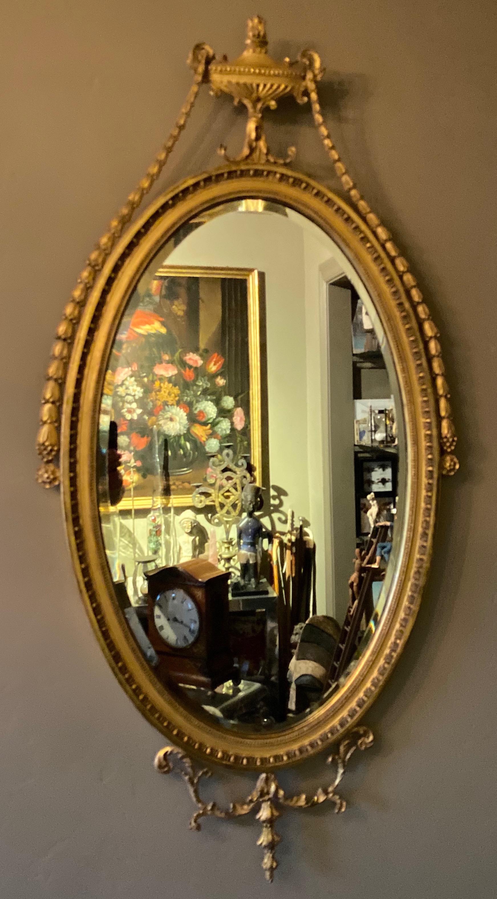 English Adam Style Oval Gilt Mirror, Early 20th Century For Sale 2