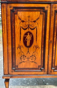 English Adam Style Satinwood Inlaid Parlor Cabinet