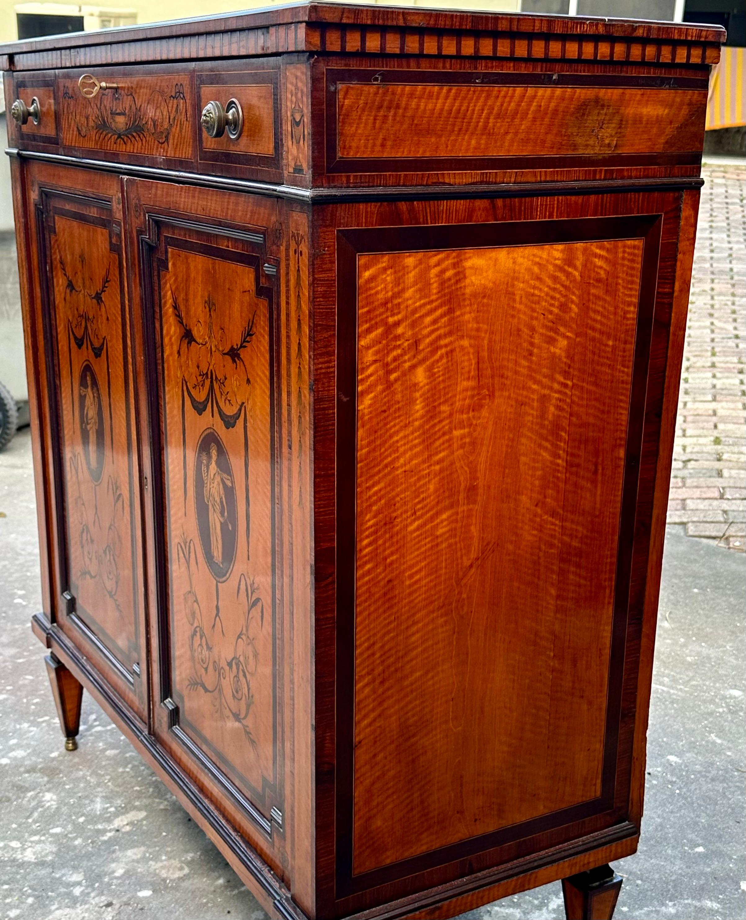 Inlay English Adam Style Satinwood Inlaid Parlor Cabinet For Sale