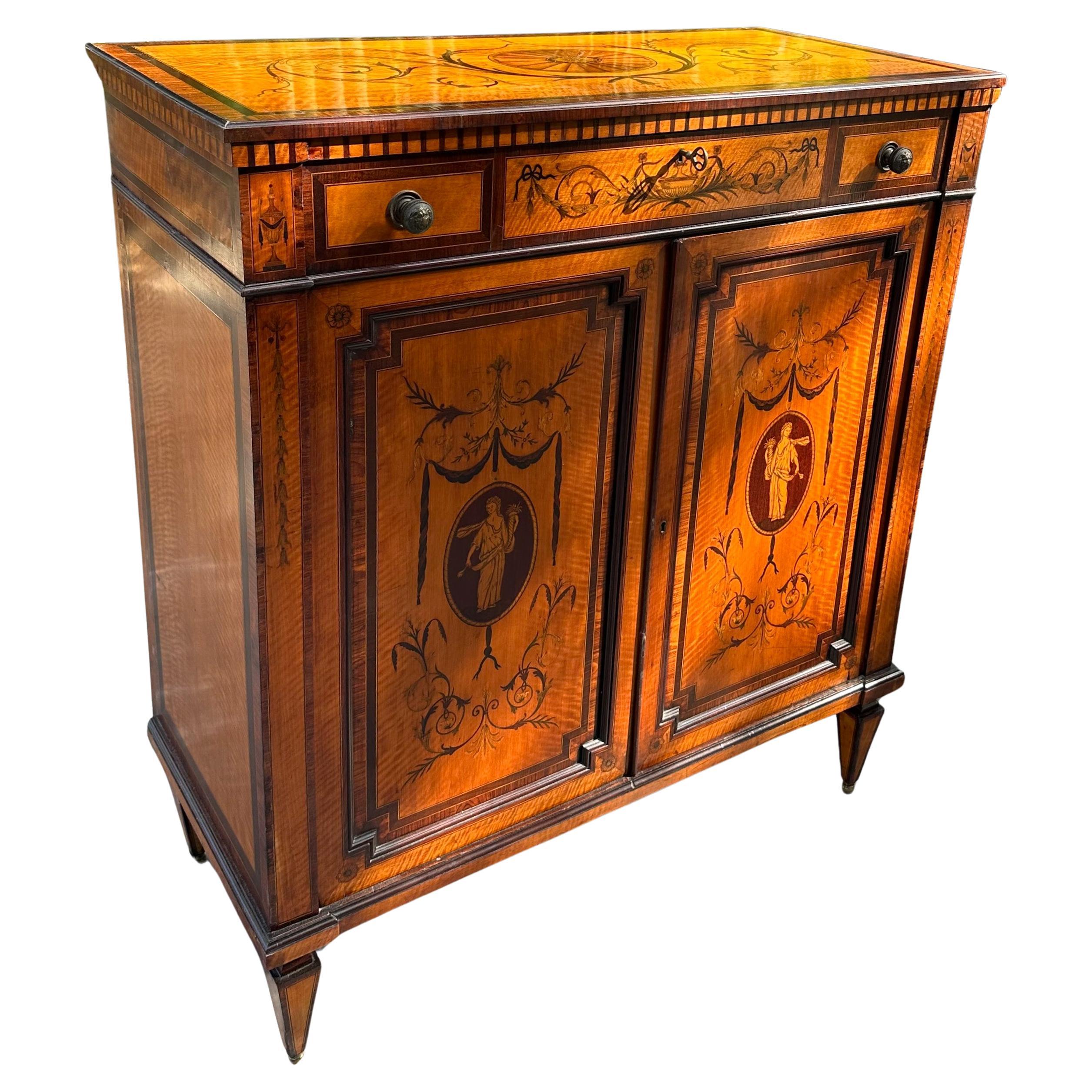 English Adam Style Satinwood Inlaid Parlor Cabinet For Sale