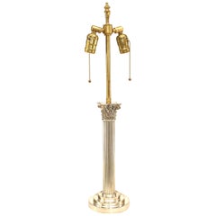 English Adam Style Silver Plate Column Table Lamp