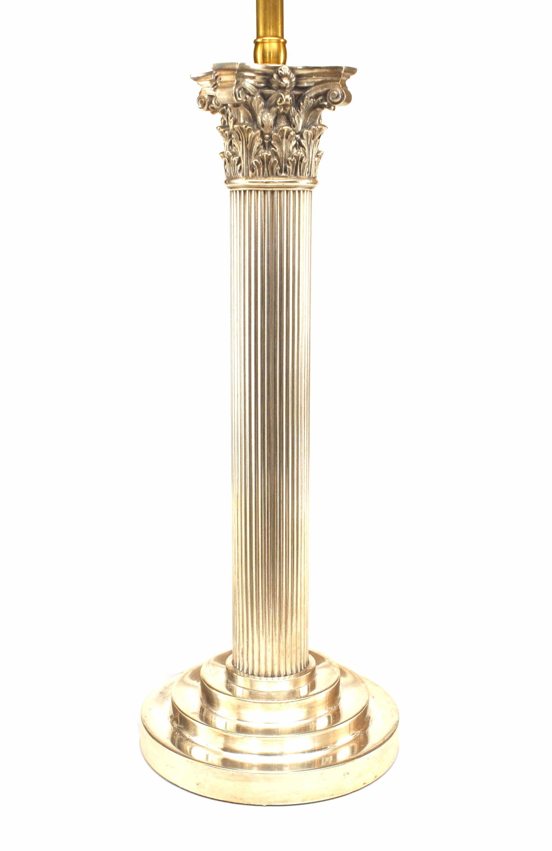 English Adam Style Silver Plate Column Table Lamp In Good Condition For Sale In New York, NY