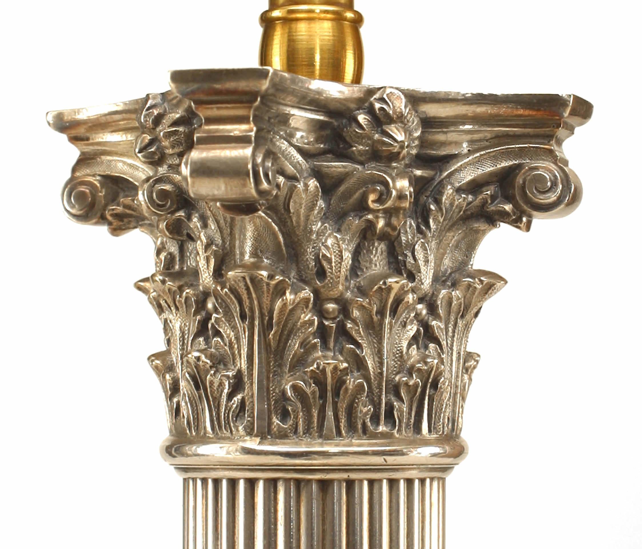 20th Century English Adam Style Silver Plate Column Table Lamp For Sale