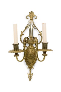 English Adam Style Two Arm Brass Wall Sconce