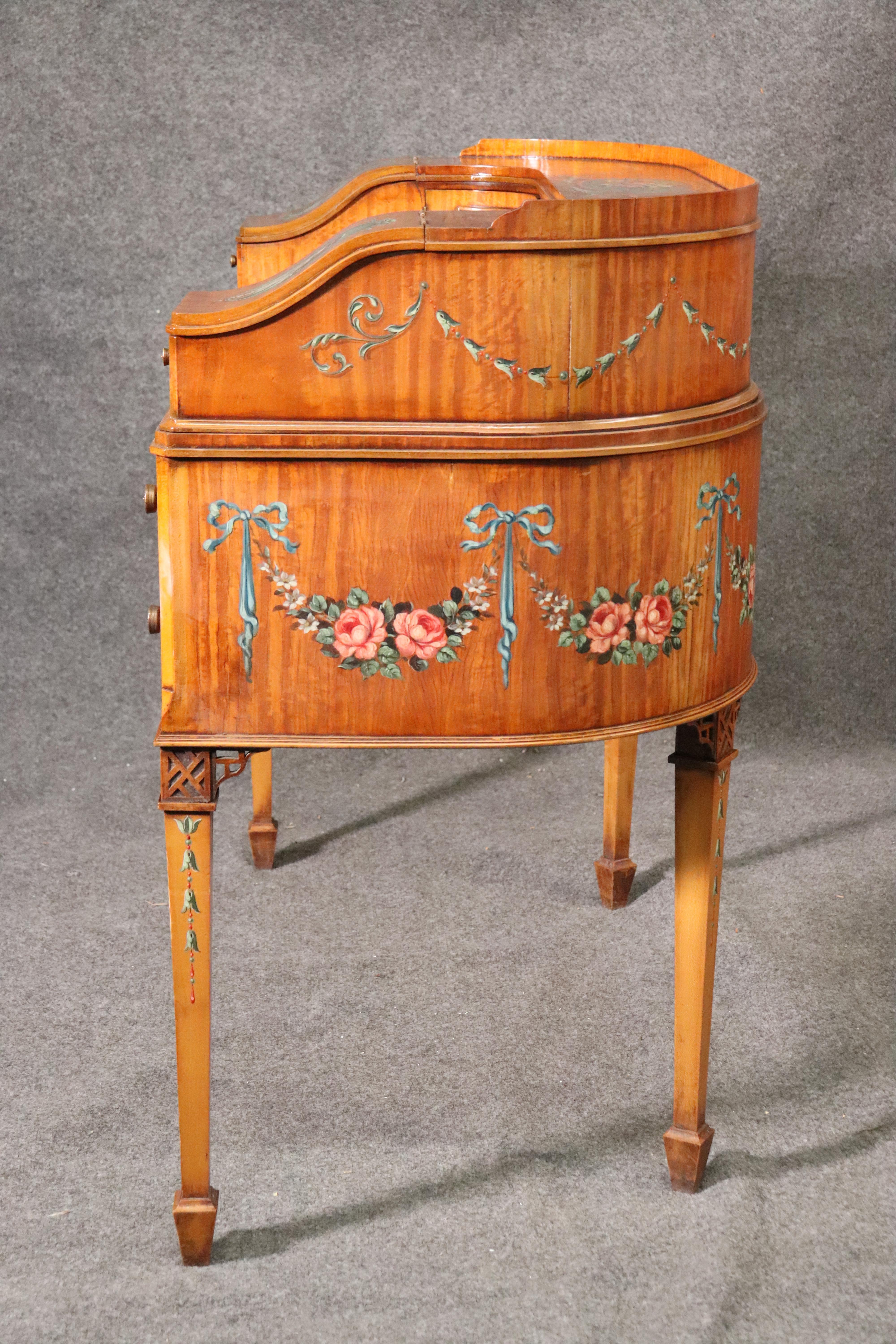 English Adams Painted Decorated Satinwood Carlton House Desk, circa 1900 1