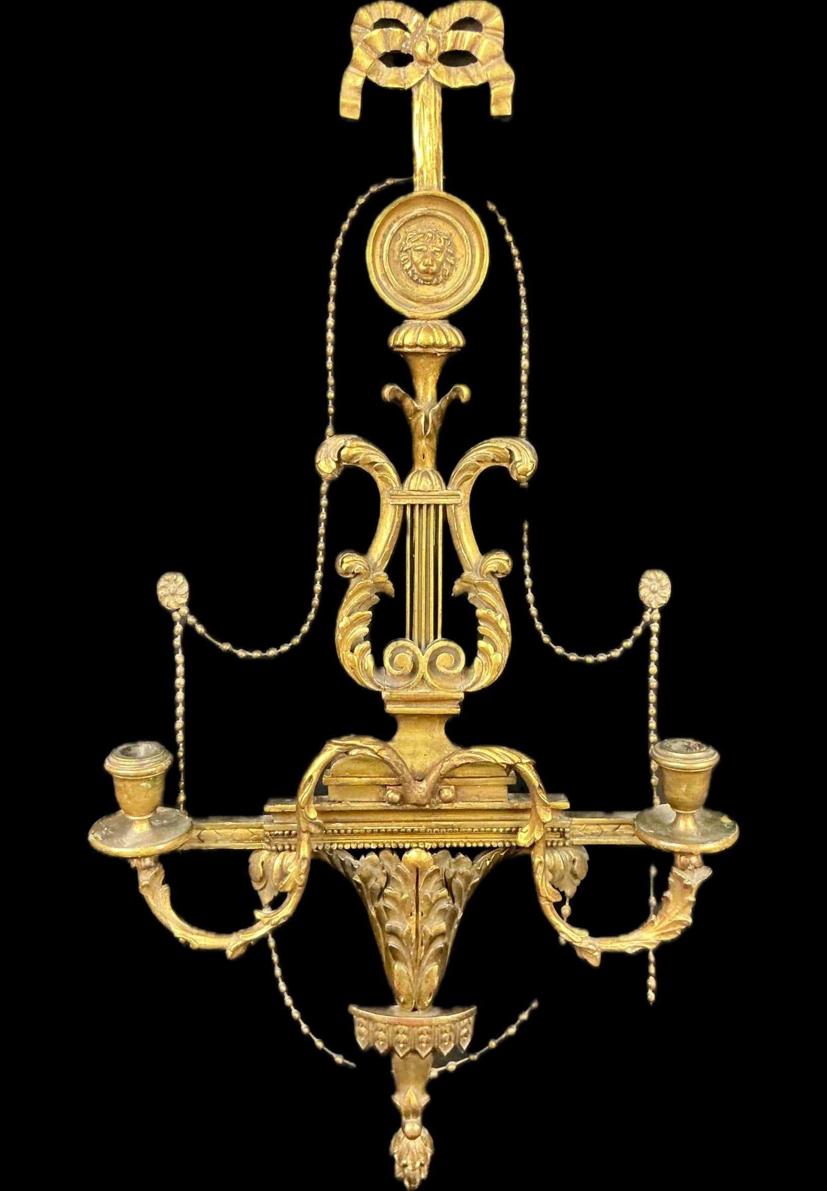 Englisch Adams Stil Giltwood Girandole Wandleuchter im Angebot 1