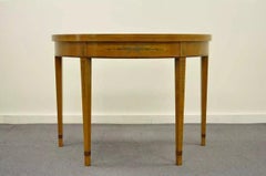 English Adams Style Hand Painted Leather Flip Top Demilune Console Game Table