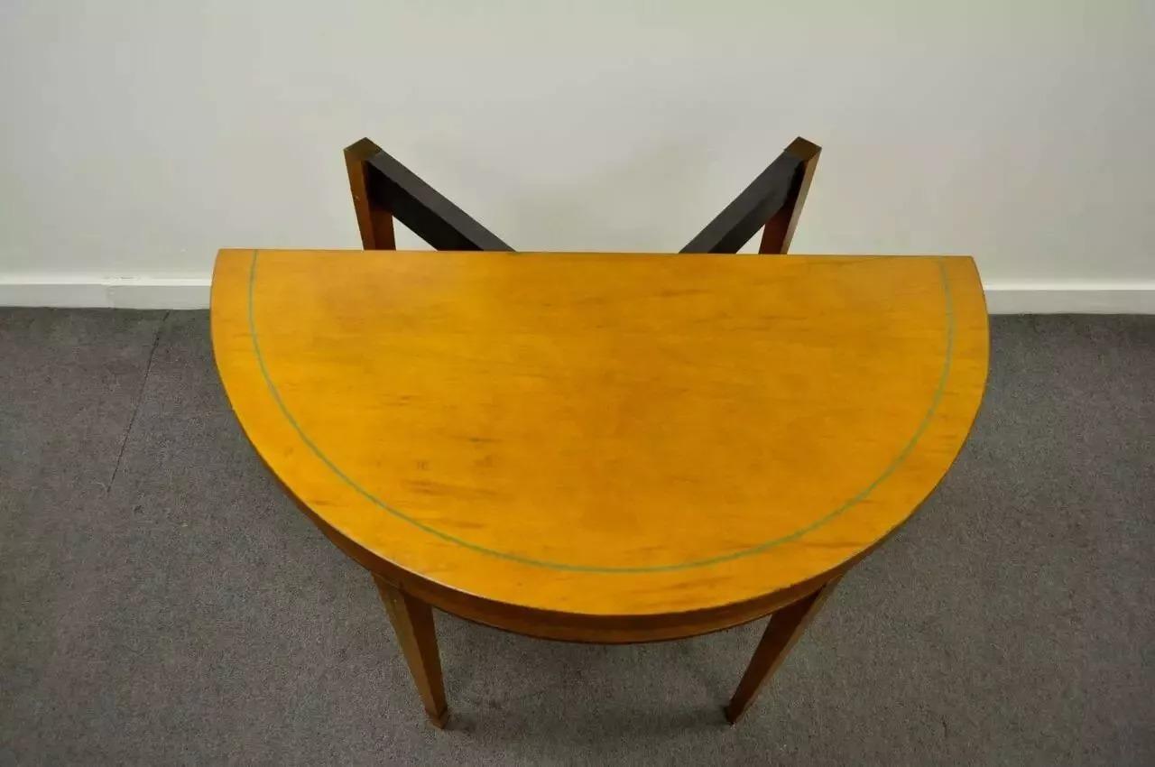Unknown English Adams Style Hand Painted Leather Flip Top Demilune Console Game Table For Sale
