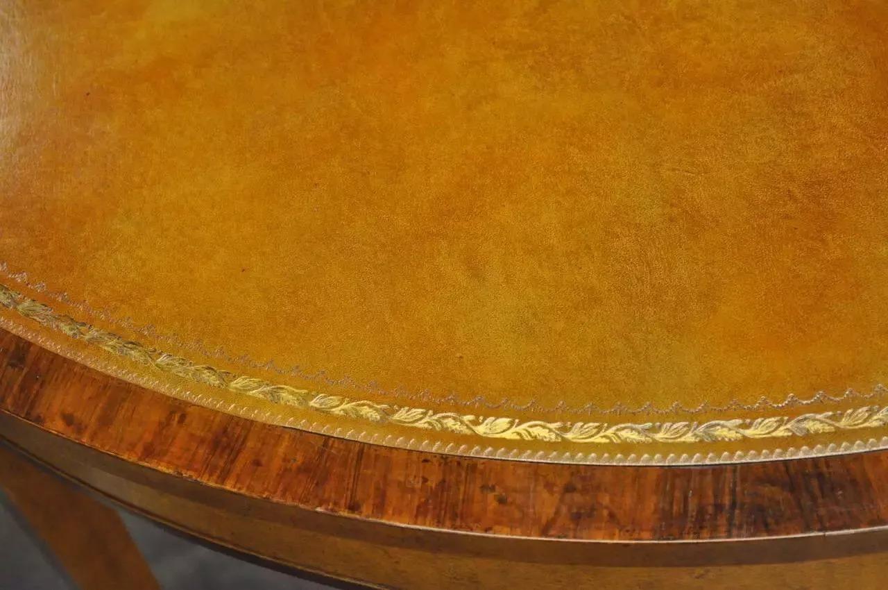 20th Century English Adams Style Hand Painted Leather Flip Top Demilune Console Game Table For Sale