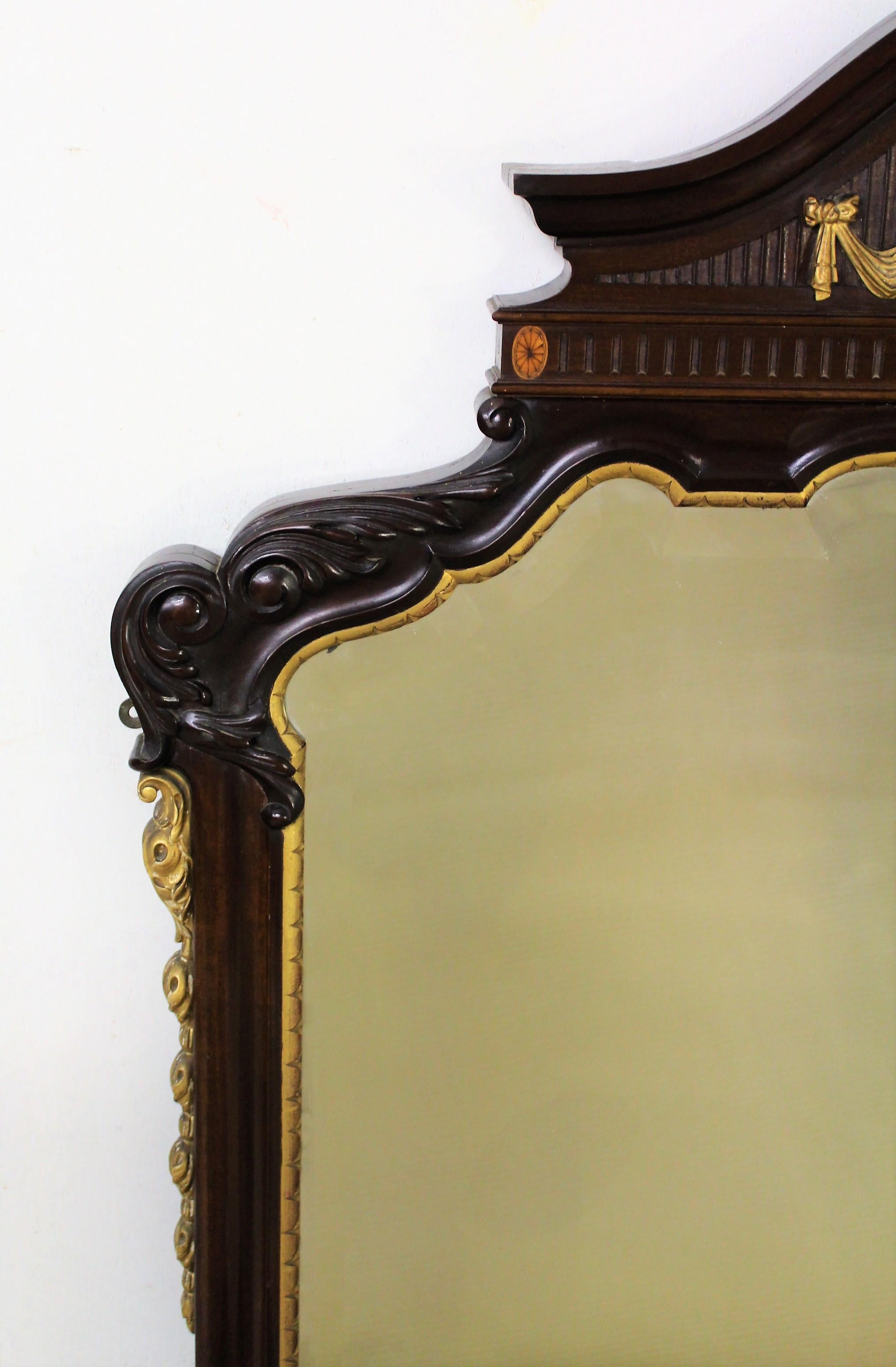 Adam Style English Adams Style Mahogany Wall Mirror or Over-Mantle