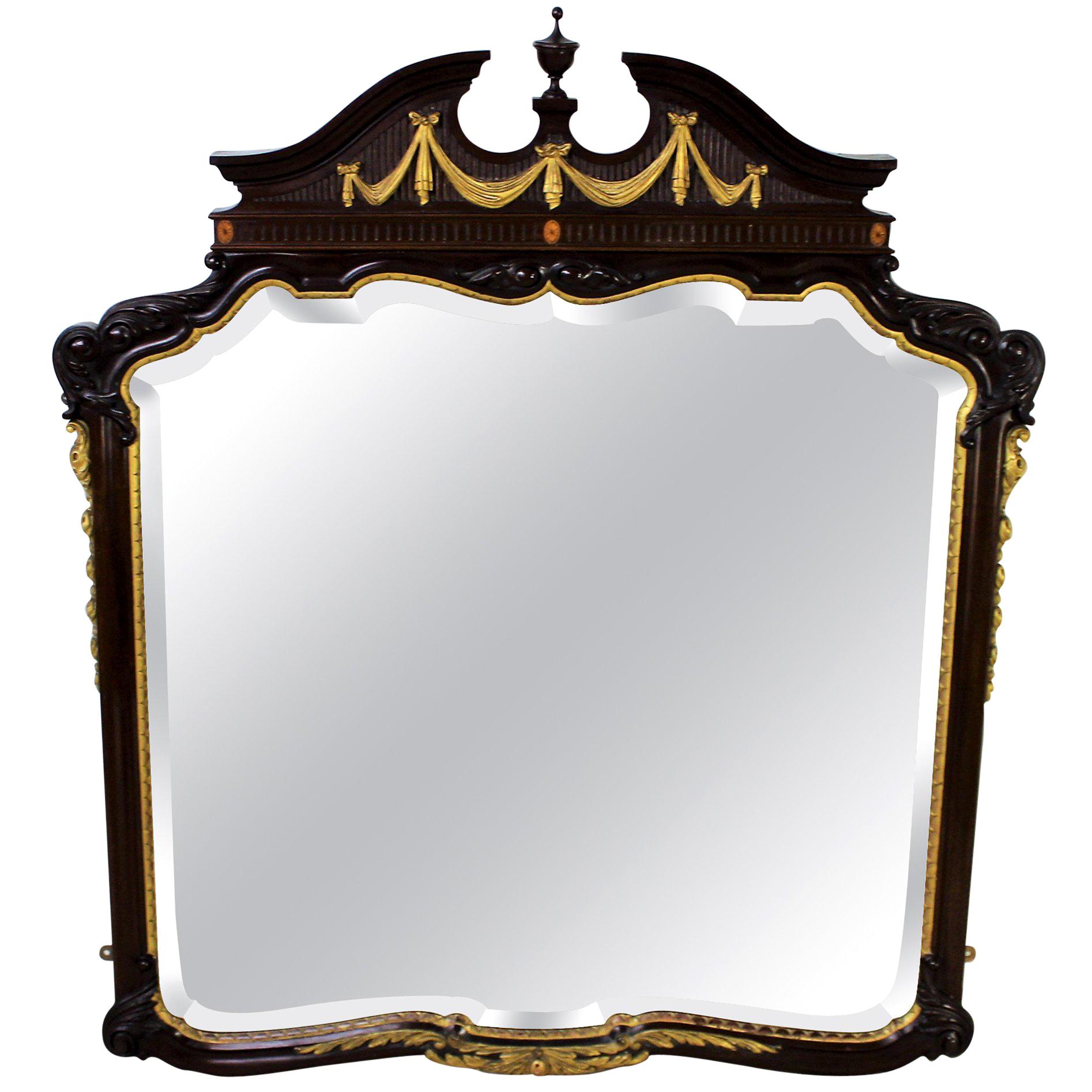 English Adams Style Mahogany Wall Mirror or Over-Mantle