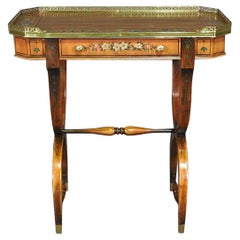 English Adams Style Petite Writing Table Desk with Brass Gallery and Drawer